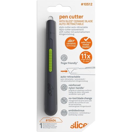 SLICE Pen Cutter w/Retract Blade, 5/8"x5/8"x5-1/8", Gray SLI10512